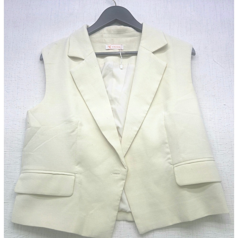 Kirundo Womens Cream Ivory Open Front Blazer Jacket Pockets Size M 7186